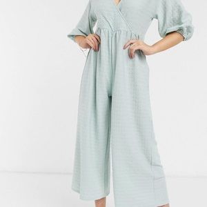 Smock textured frill sleeved jumpsuit|mint green